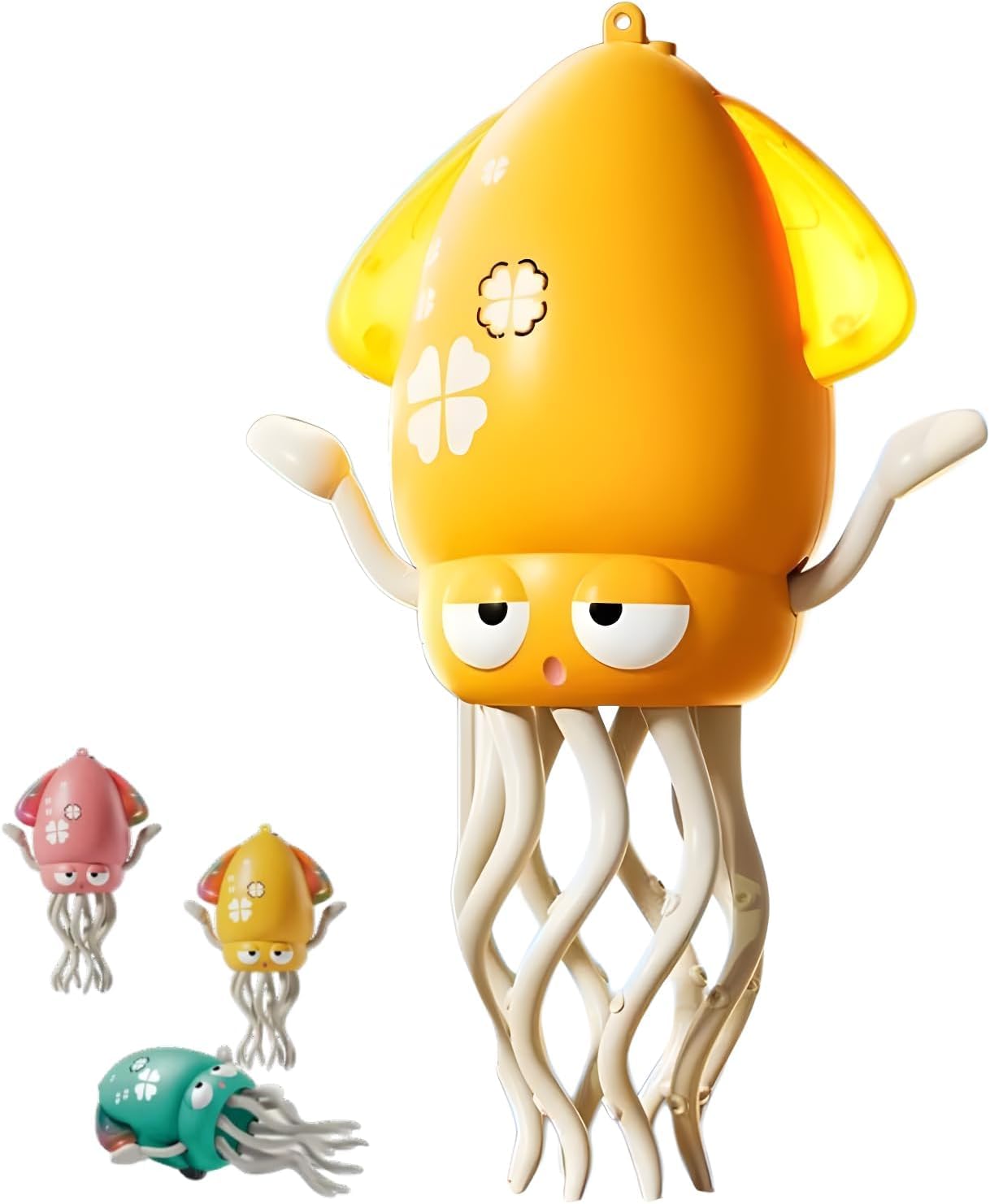 [mocoly]くねくね踊るイカのおもちゃ LEDライト＆音楽付き 動く電動おもちゃ 自動障害物回避 知育玩具 USB充電式 8本足アクション 感覚と運動能力の発達 子供・犬・猫用 室内遊びに最適 プレゼントに最適 誕生日や赤ちゃんも注目 (黄色)