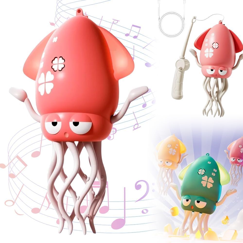 イカ おもちゃ 動く Mocasa ダンシング イカおもちゃ 電動 USB充電式 障害物回避センサーを搭載 子供用 踊る 動く ロボット 音楽 癒し 知育玩具 プレゼント （ピンク)