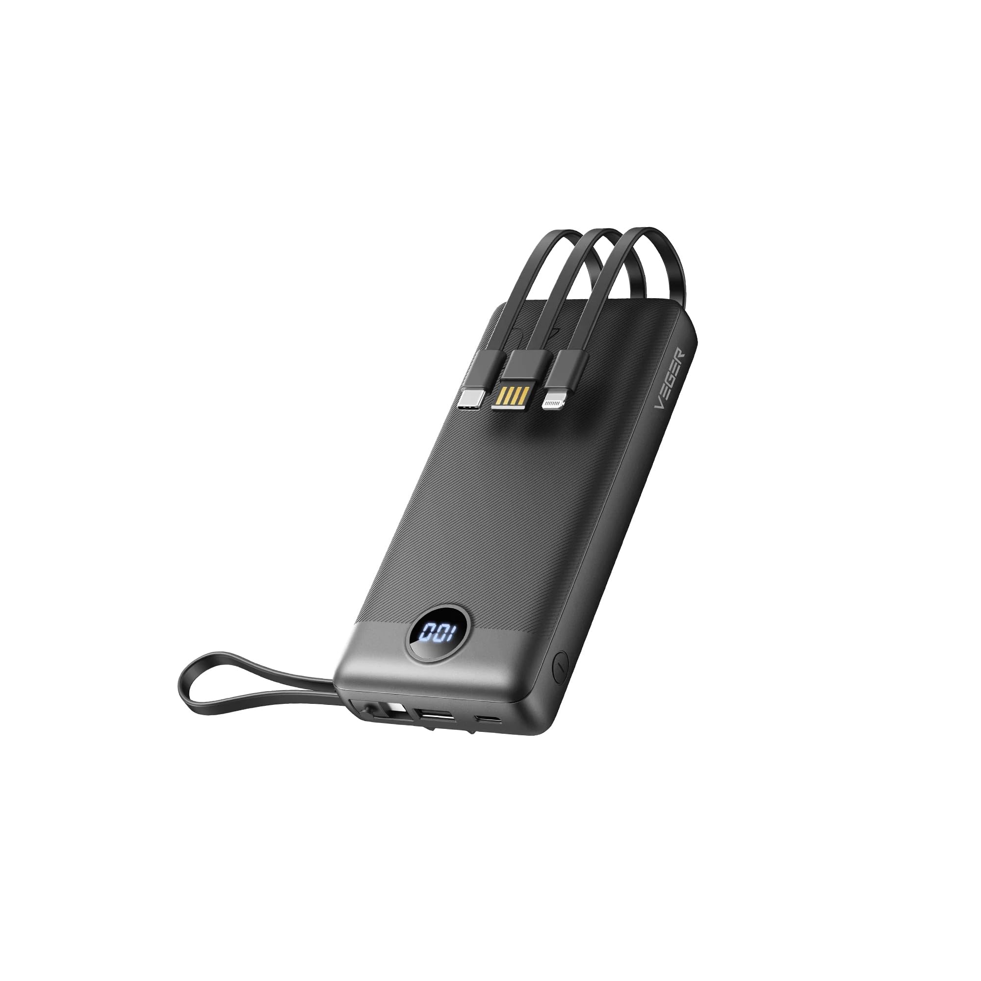 日本正規代理店 VEGER C20 20000mAh 急速充電 大容量 モバイルバッテリー 5台同時接続 4ケーブル内蔵 Micro、Type-C、Lightningコネクター 5V/2.4A PSE取得