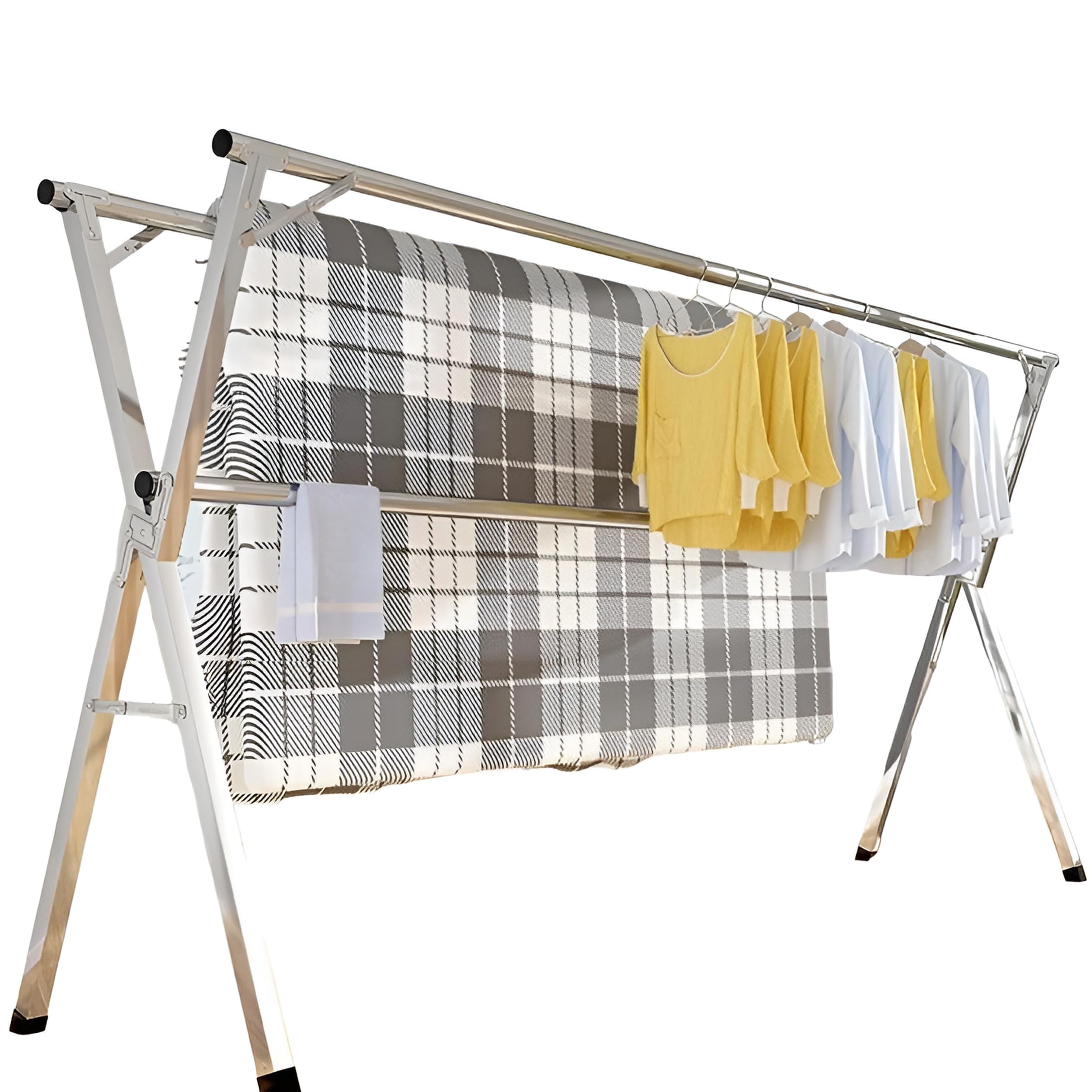 物干し 布団干し【長さ調節可能1.4-2M 防風フック20個付き 3層構造 】ステンレス鋼 物干し 布団も干せる 多機能 伸縮 布団干し ダブルバー大容量 錆びない 風に強い 物干しx型 衣服乾燥ラック 省スペース
